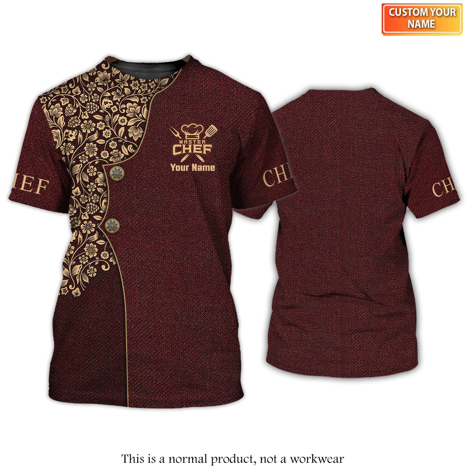 3D All Over Print Chef T-Shirt Floral Motifs Fashion Uniform T-shirt Color