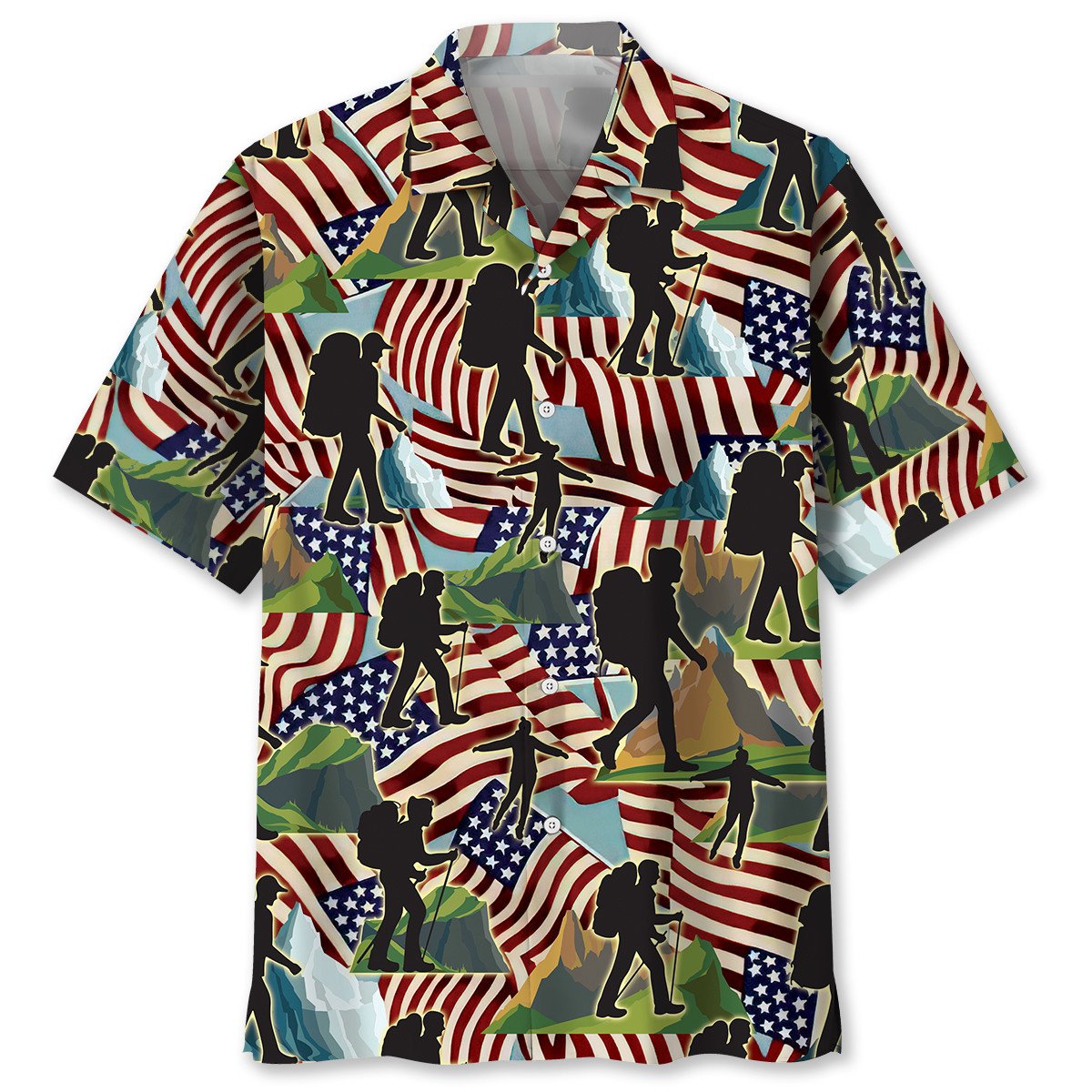 3D All Over Print Hiking Usa Hawaiian Shirt/ Hiking Beach Hawaii Shirt/ Gift for Hiker