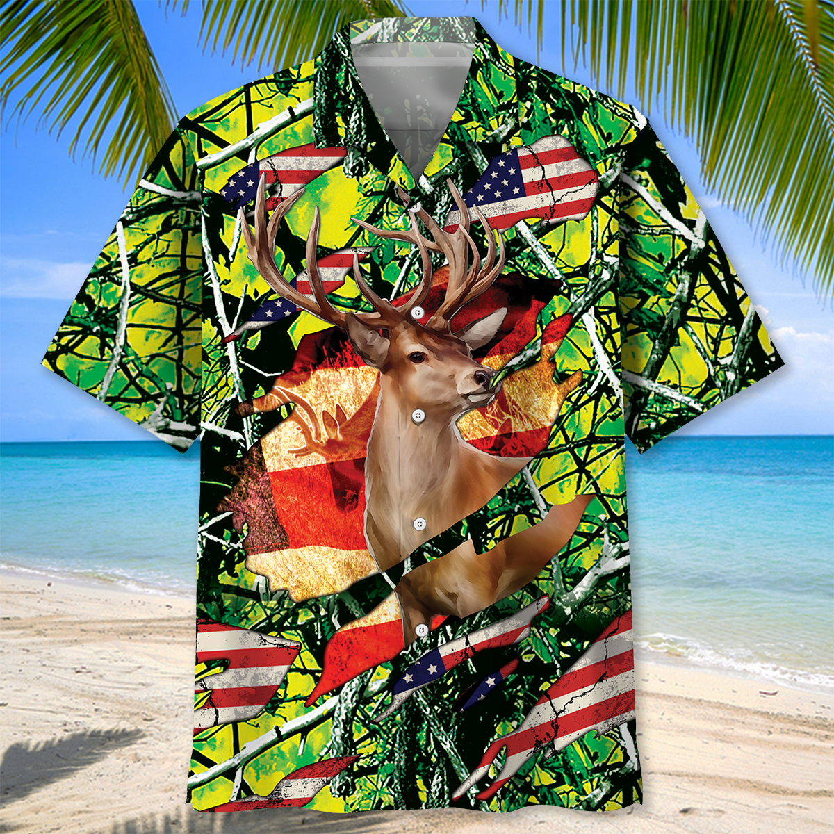 3D All Over Print Hunting USA Hawaiian Shirt/ Shirt for Hunter / Flag Hawaiian Shirt