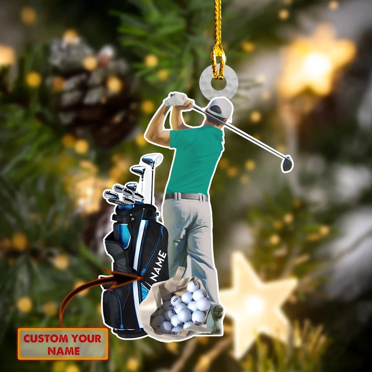 Custom name Gold player Shaped Ornament - Golf Gift - Christmas gift