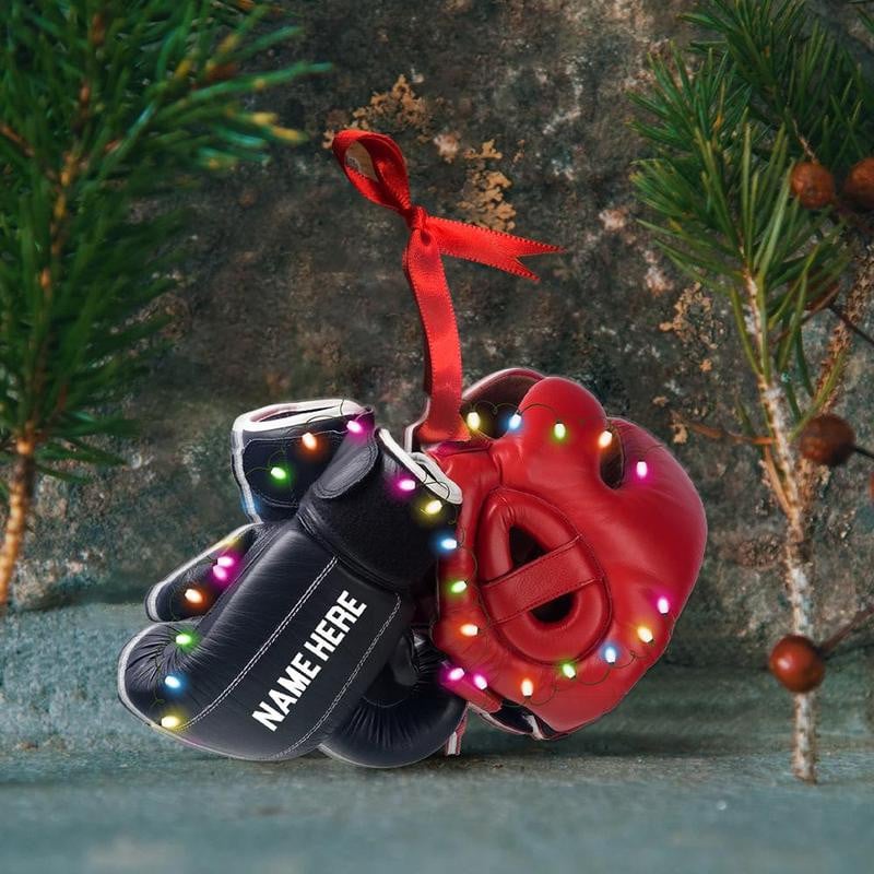 Boxing Gloves and Helmet Personalized Flat Ornament