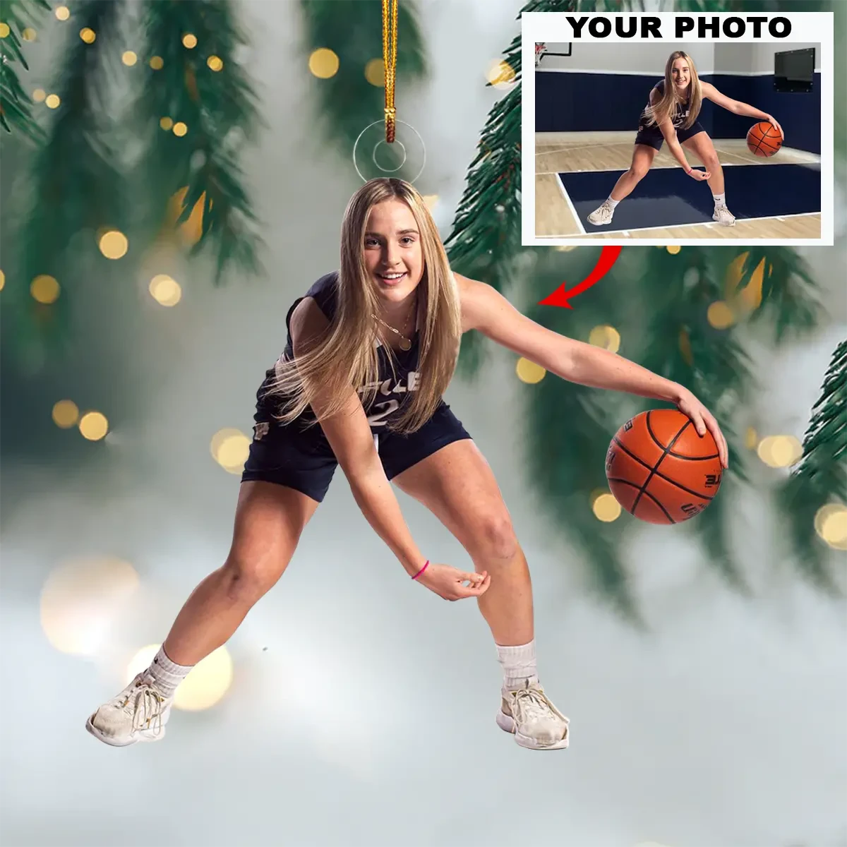 Personalized Photo basketball shape acrylic Ornament/ Gift For basketball Lover/ Personalized Christmas Photo Ornament