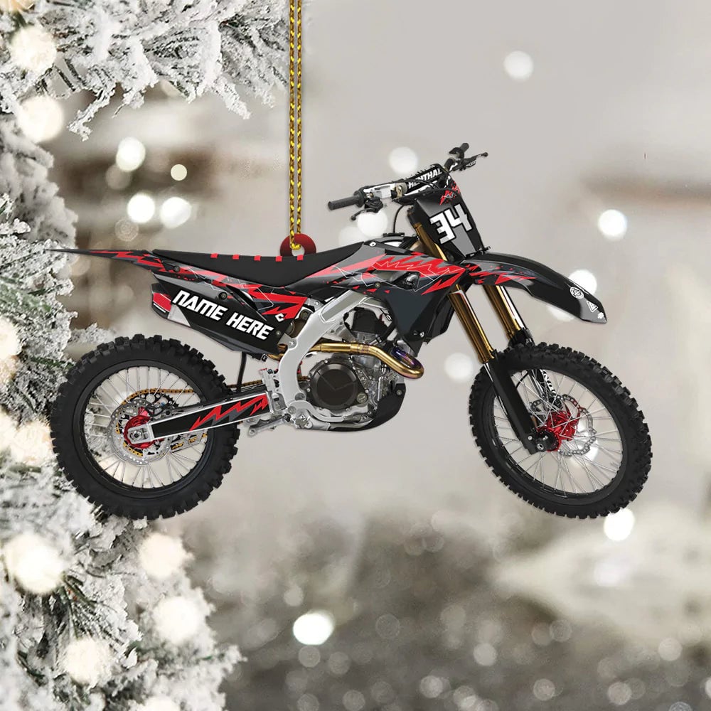 Personalized Ornament Custom Name and Number Motocross Vehicle Shaped Ornament