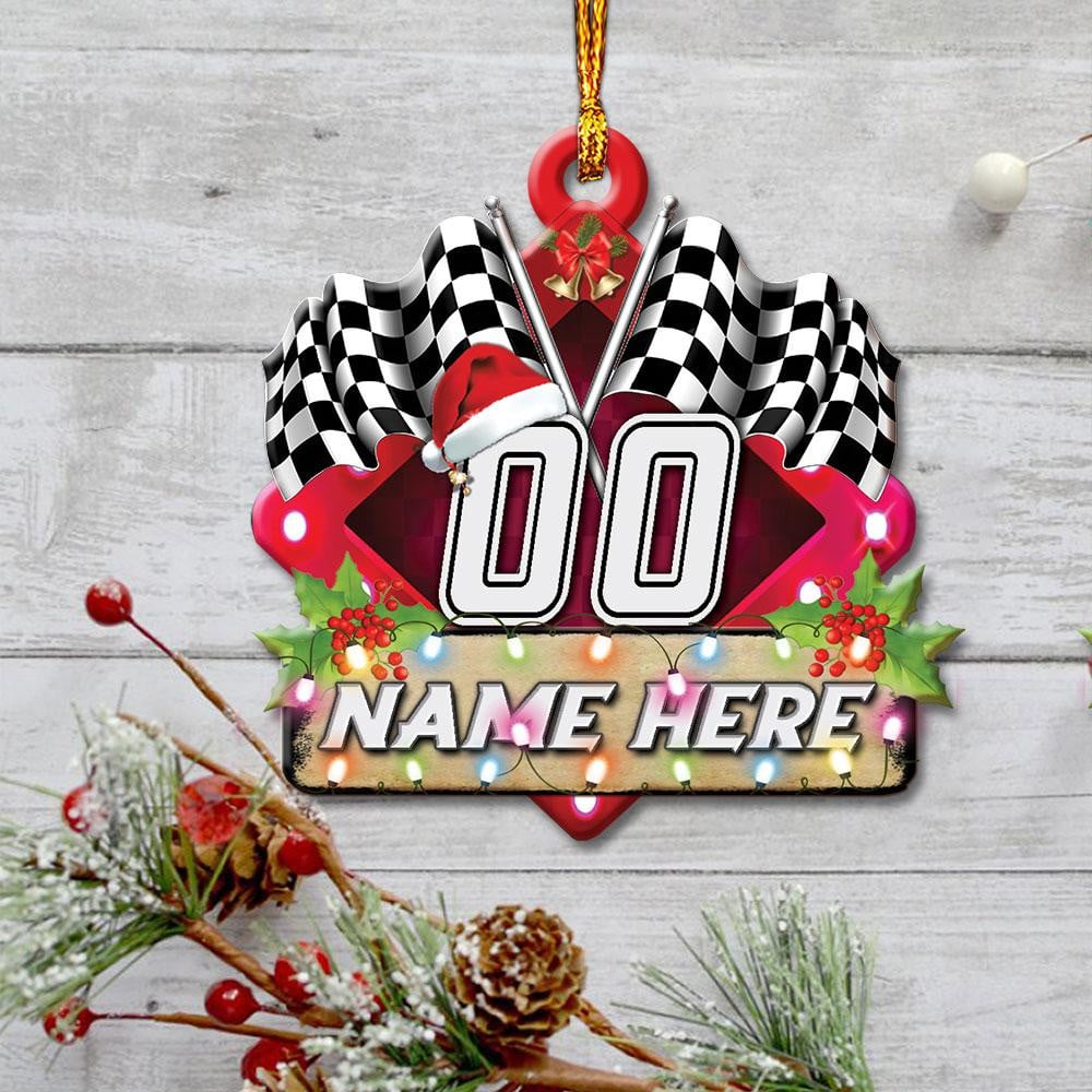 Personalized Racing Two Crossed Checkered Flag Christmas Ornament Gift For Racing Fan