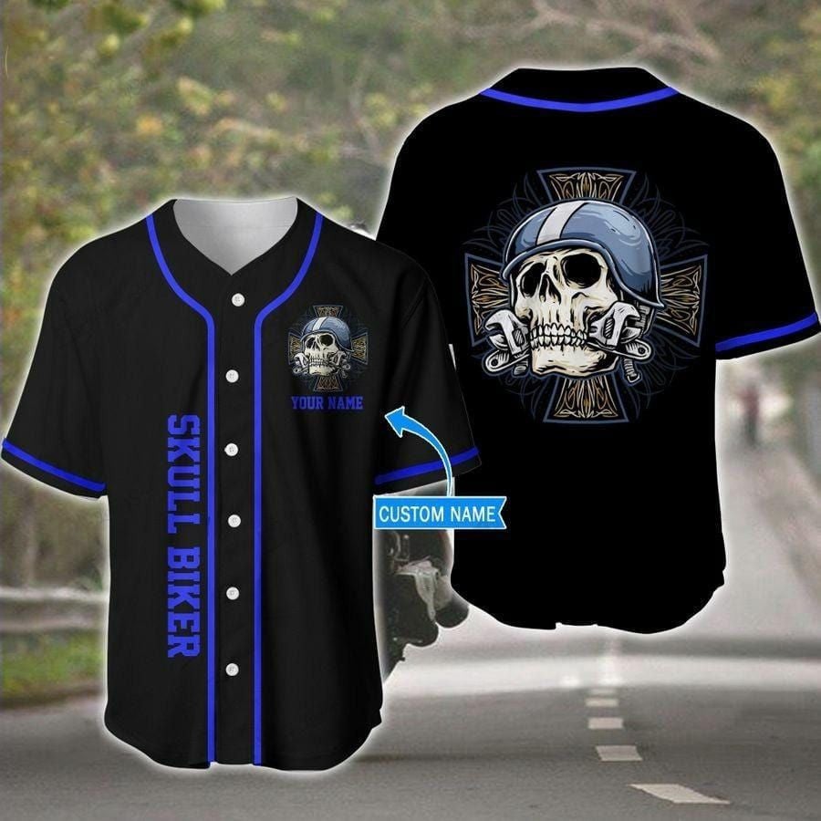 Biker Rule Skull Personalized Baseball Jersey/ Idea Gift for Biker 3D Shirt