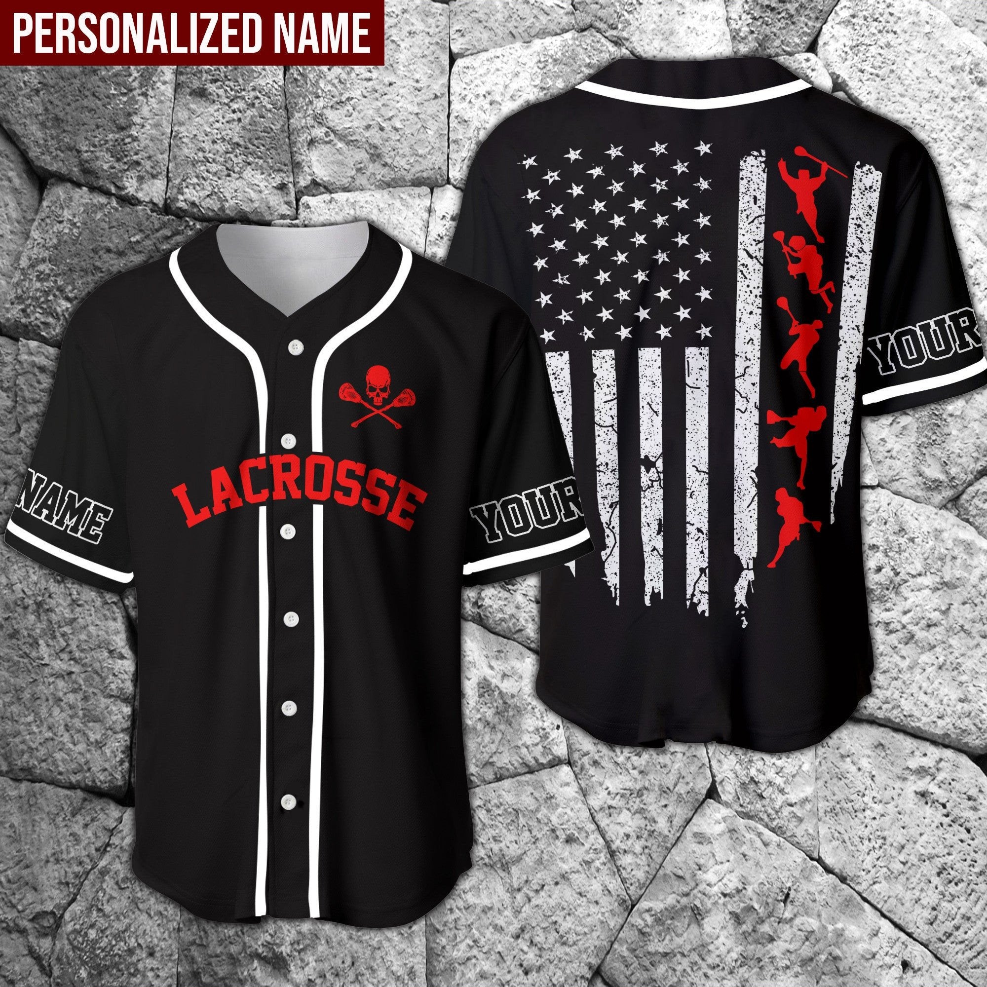 Lacrosse Usa Flag Personalized And Number Baseball Jersey