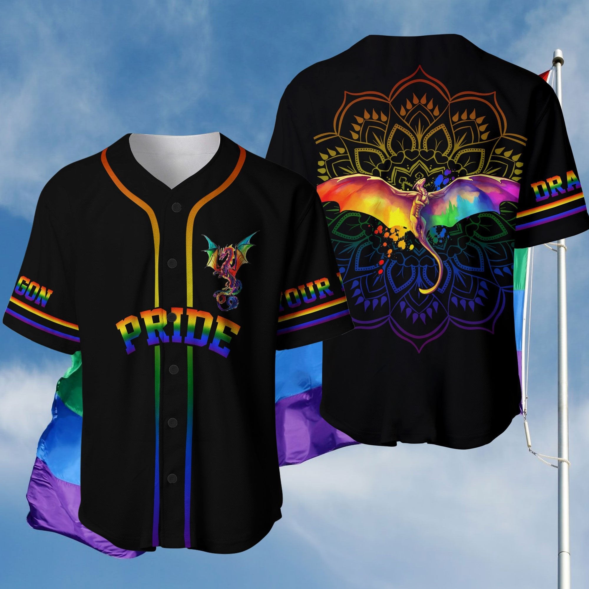 LGBT Pride Dragon Mandala Personalized Baseball Jersey