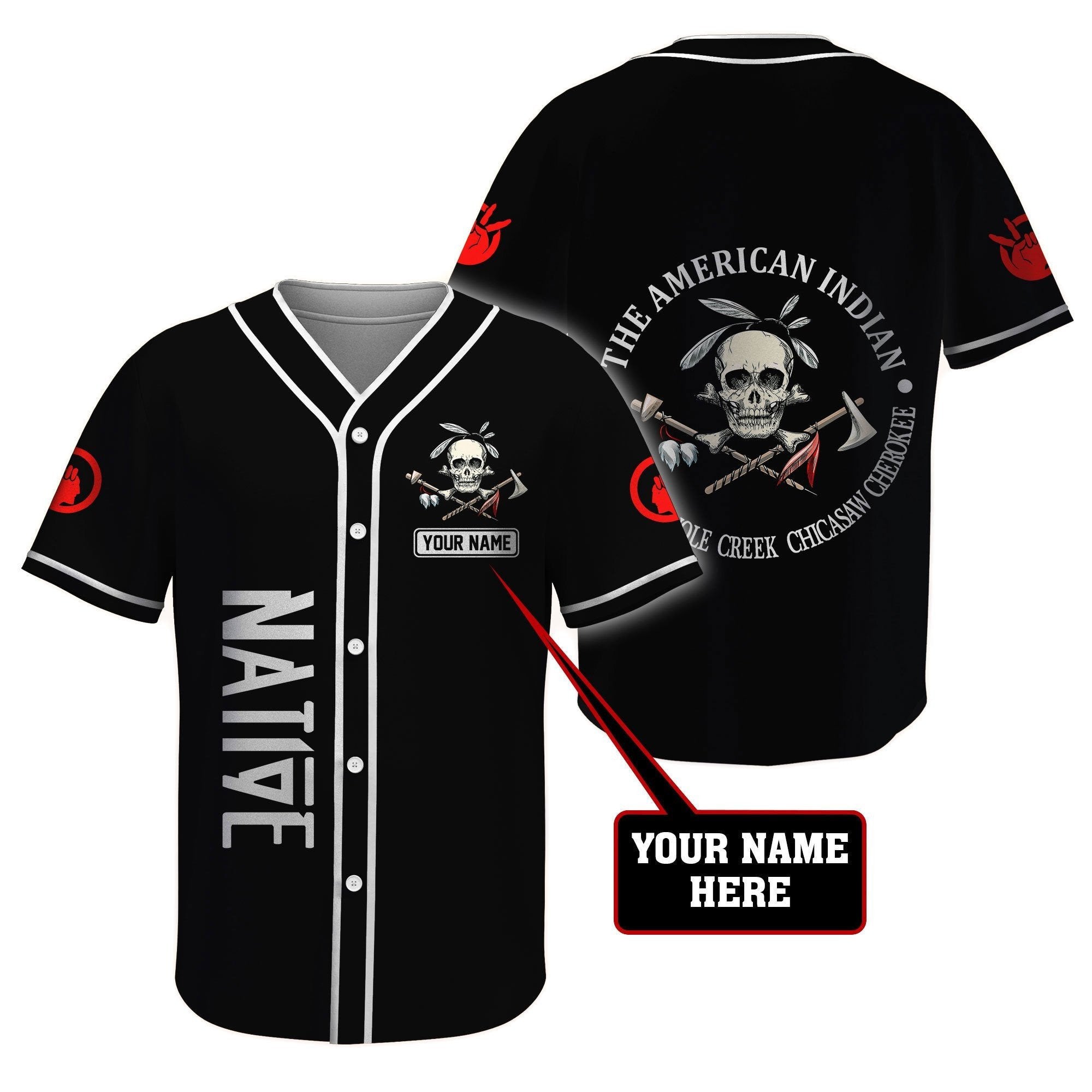 Native American Skull Cool Black Personalized Baseball Jersey