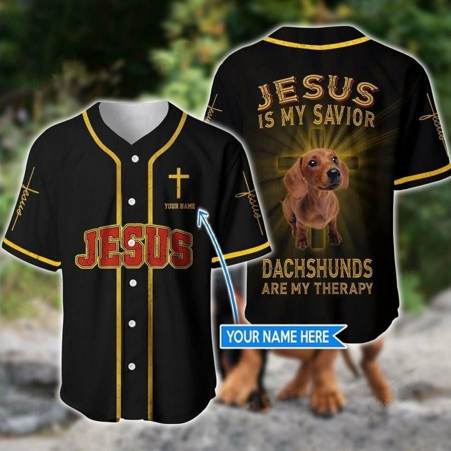 Dachshunds Is My Therapy Jesus Personalized Baseball Jersey
