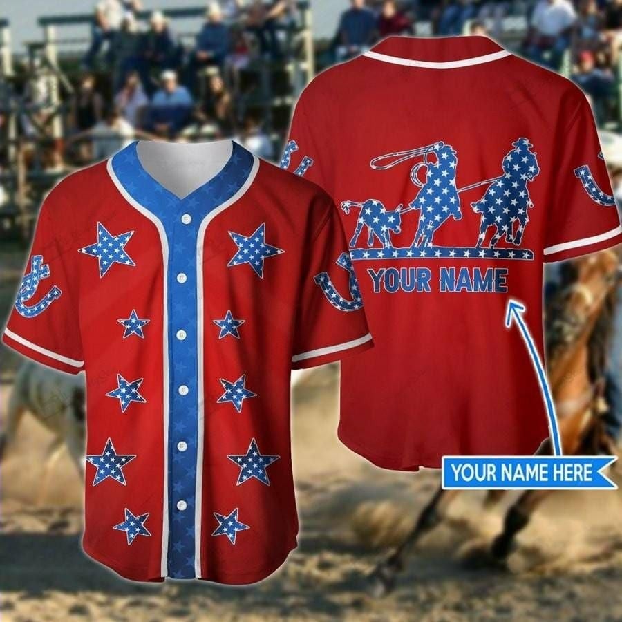 America Team Roping Vintage Personalized Baseball Jersey/ Rodeo Shirt For Him Her