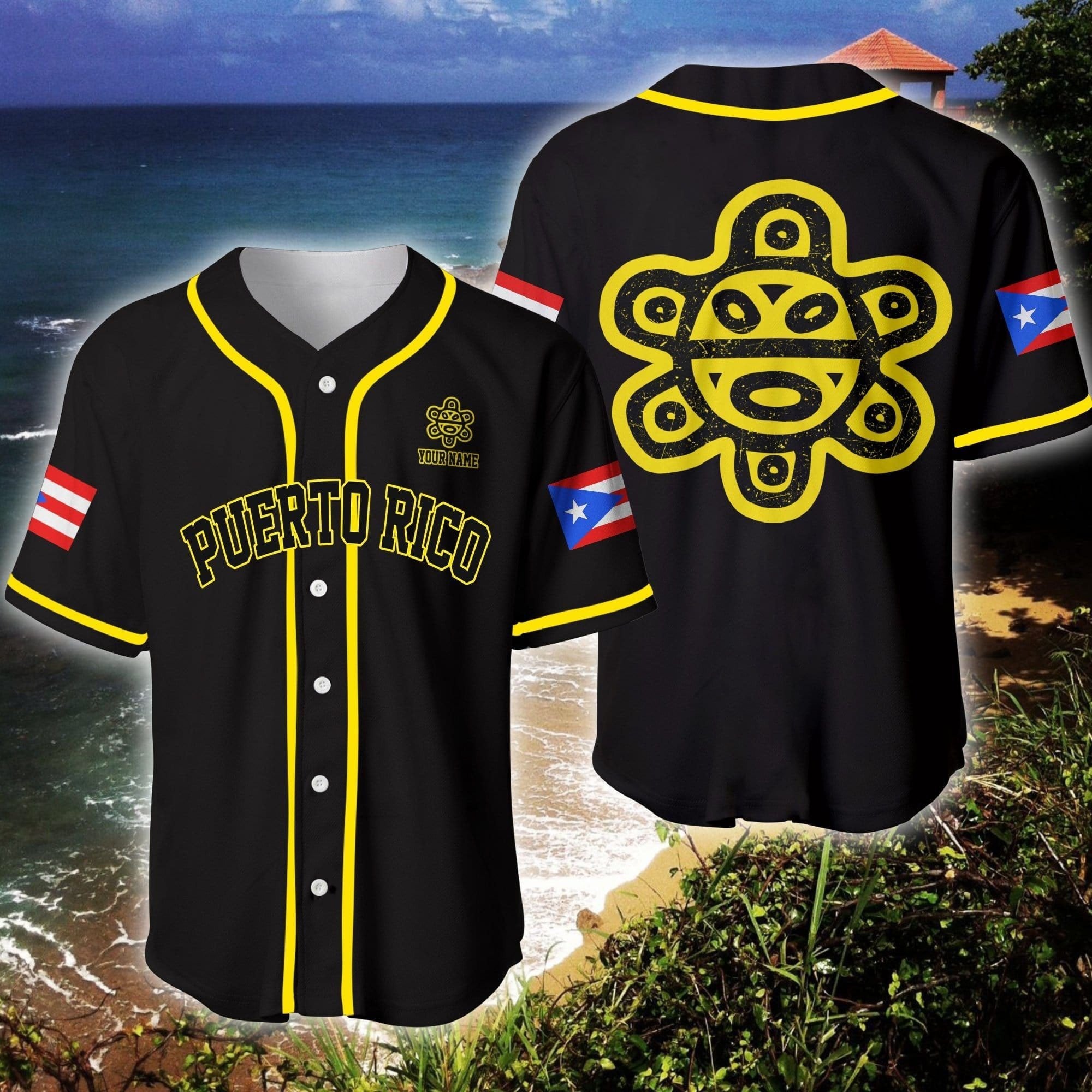 Puerto Rico Flag Taino Black Personalized Baseball Jersey
