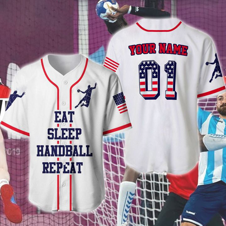 Eat Sleep Handball Repeat Personalized And Number Baseball Jersey