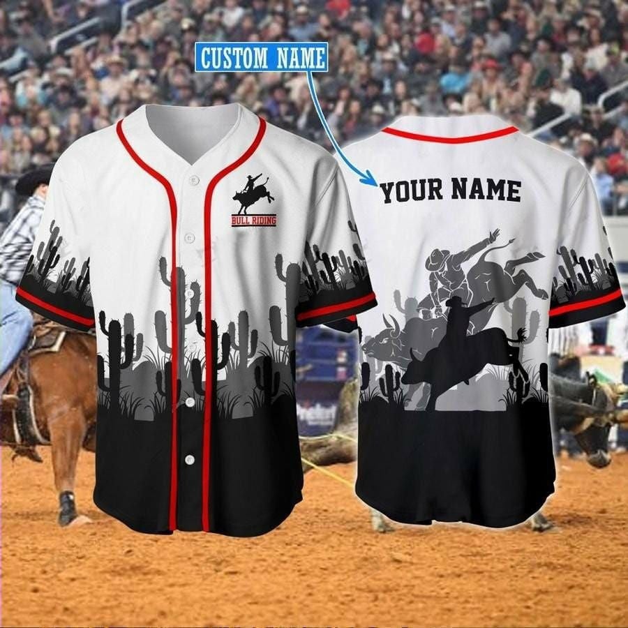 Bull Riding Cactus Personalized Baseball Jersey/ Gift for Man Love Bull Riding Shirt