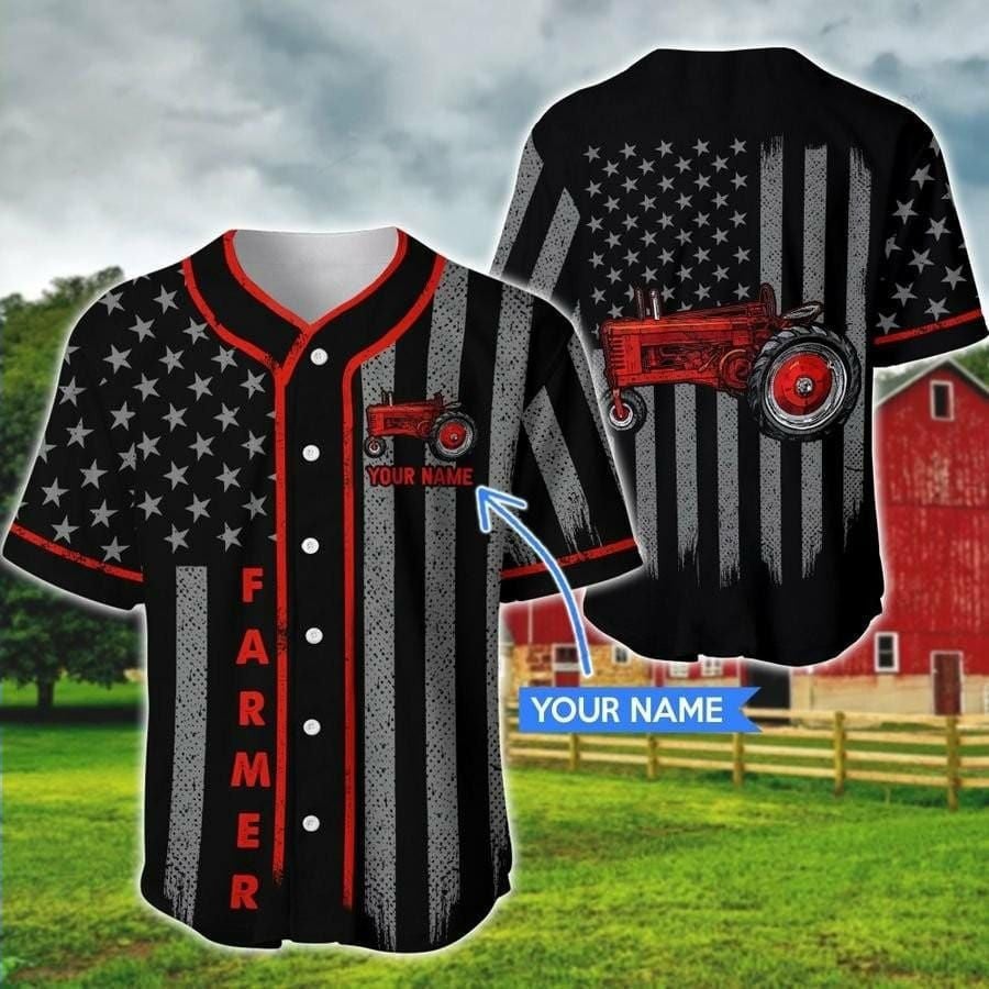 Farmer Red Tractor Personalized Baseball Jersey/ Idea Shirt for Farmer