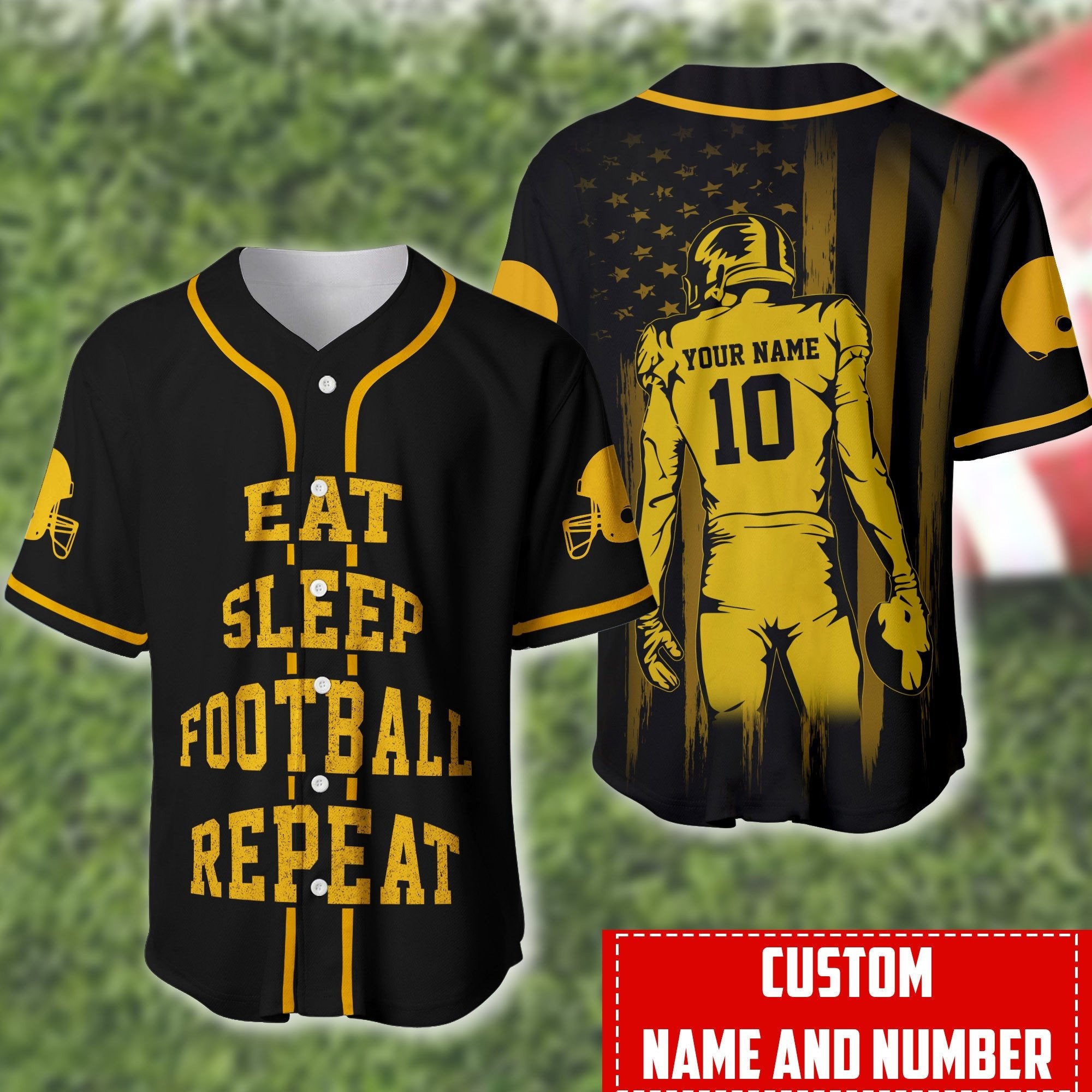 Eat Sleep Football Repeat Personalized And Number Baseball Jersey