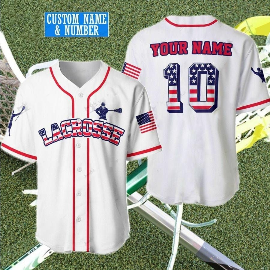 Lacrosse Usa Flag Personalized And Number Baseball Jersey