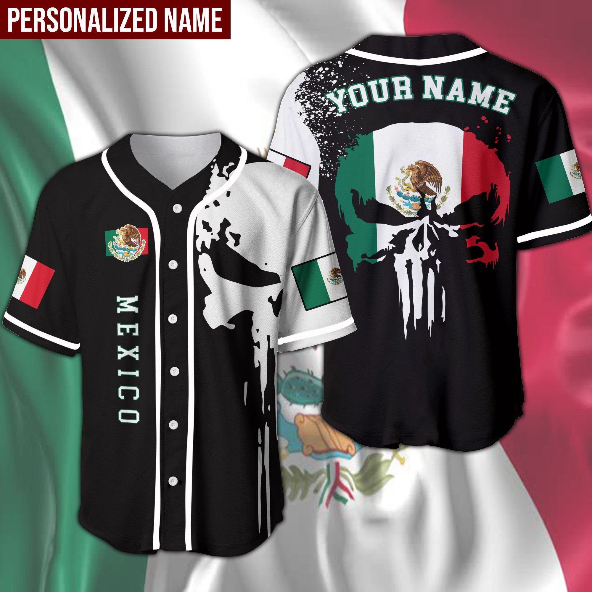 Mexico Skull Flag Personalized Baseball Jersey/ Idea Gift for Mexican