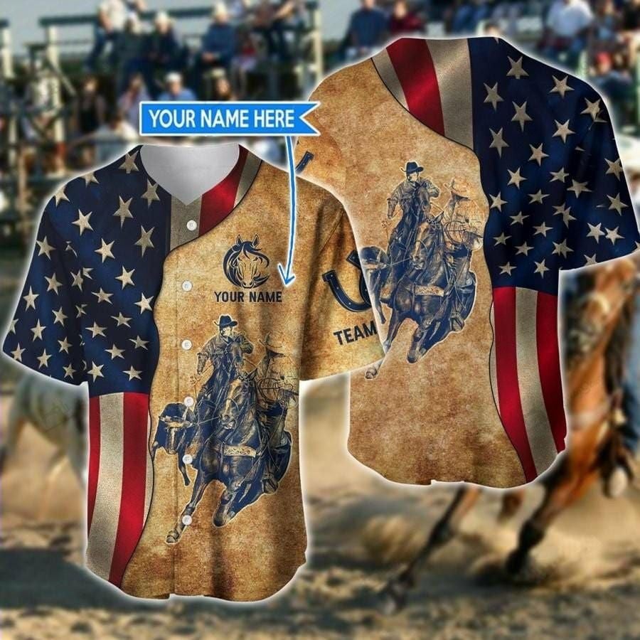America Team Roping Vintage Personalized Baseball Jersey/ Rodeo Shirt For Him Her