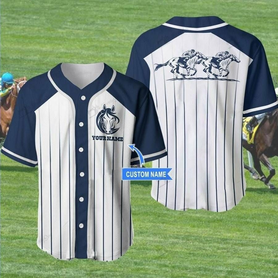 Horse Racing Golden Personalized Baseball Jersey/ 3D Shirt for Horse Racing Lover/ Flag American Shirt
