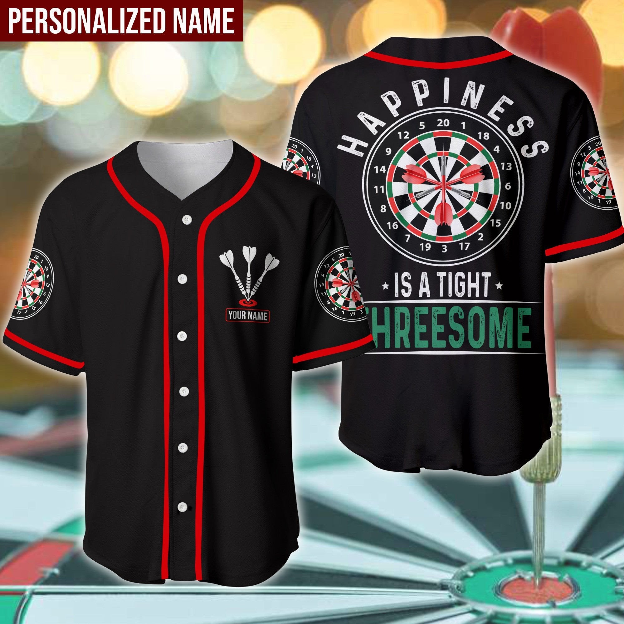 Darts Happiness Is A Tight Threesome Personalized Baseball Jersey/ Idea Gift for Dart Player
