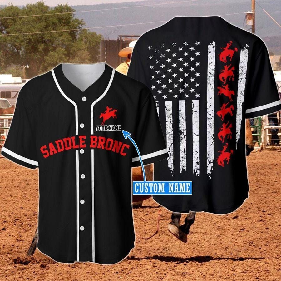 Saddle Bronc Line Flag American Personalized Baseball Jersey