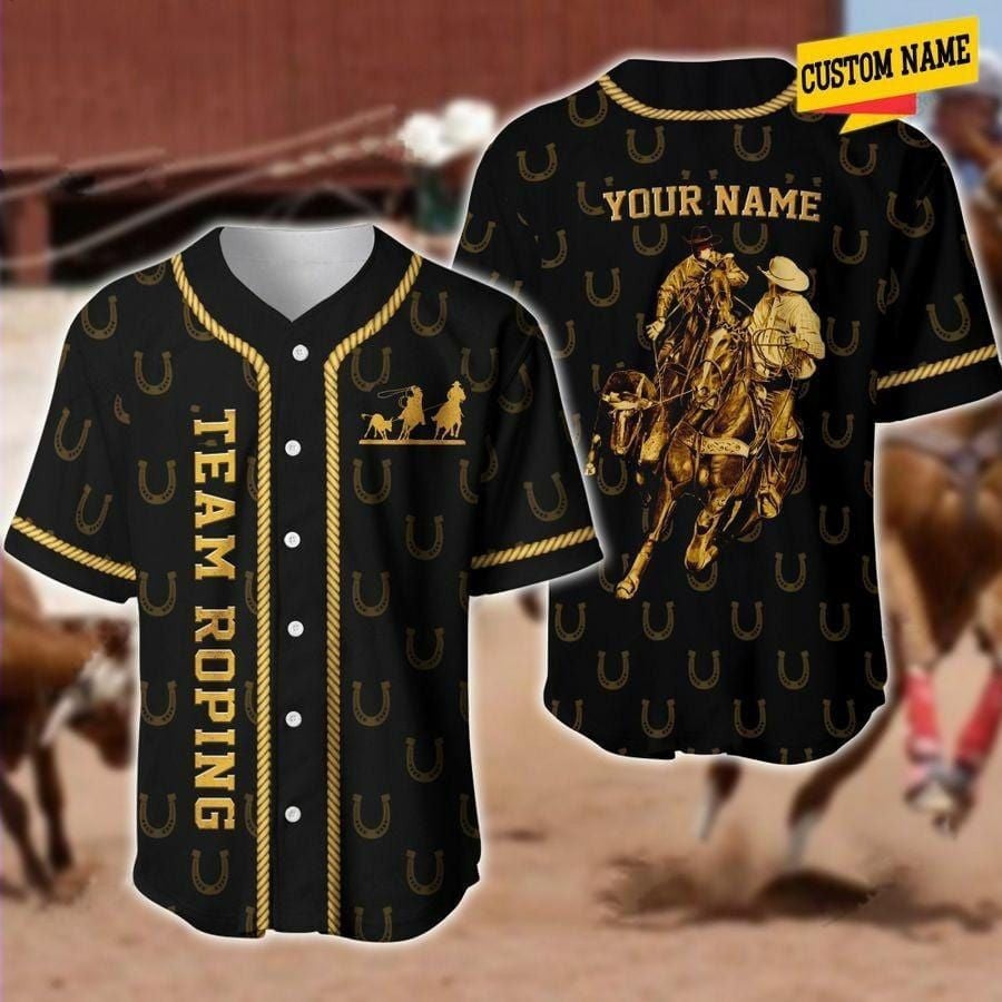 Team Roping Horseshoe Personalized Baseball Jersey/ Custom Name Team Horse Lover