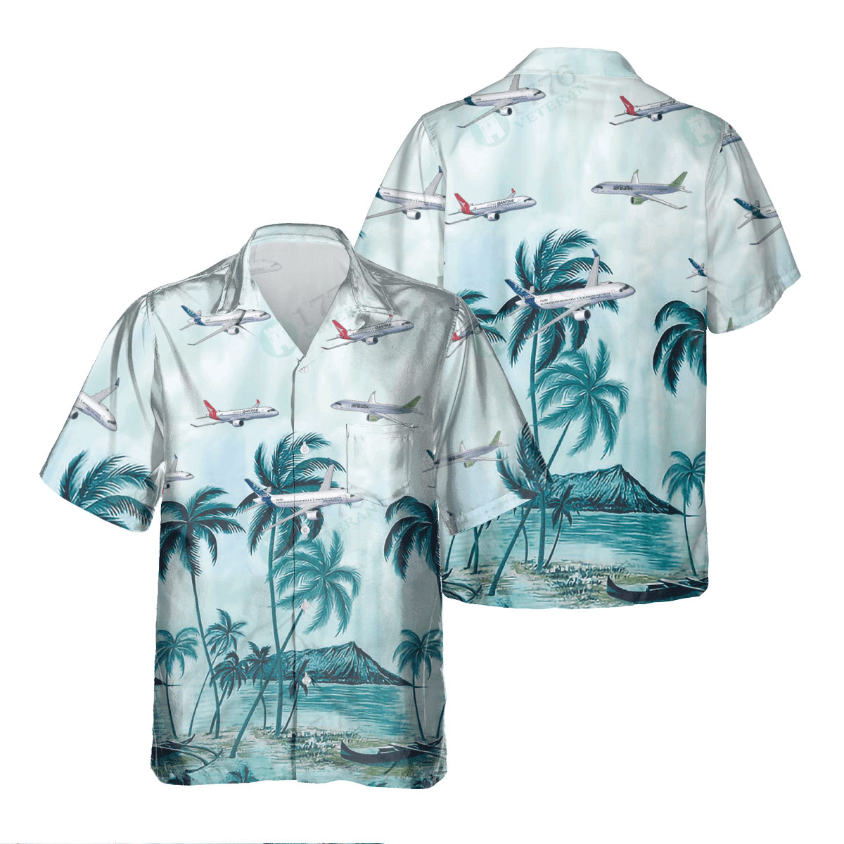 Airbus A220 Pocket Hawaiian Shirt/ Hawaiian Shirt for Men Dad Veteran/ Patriot Day