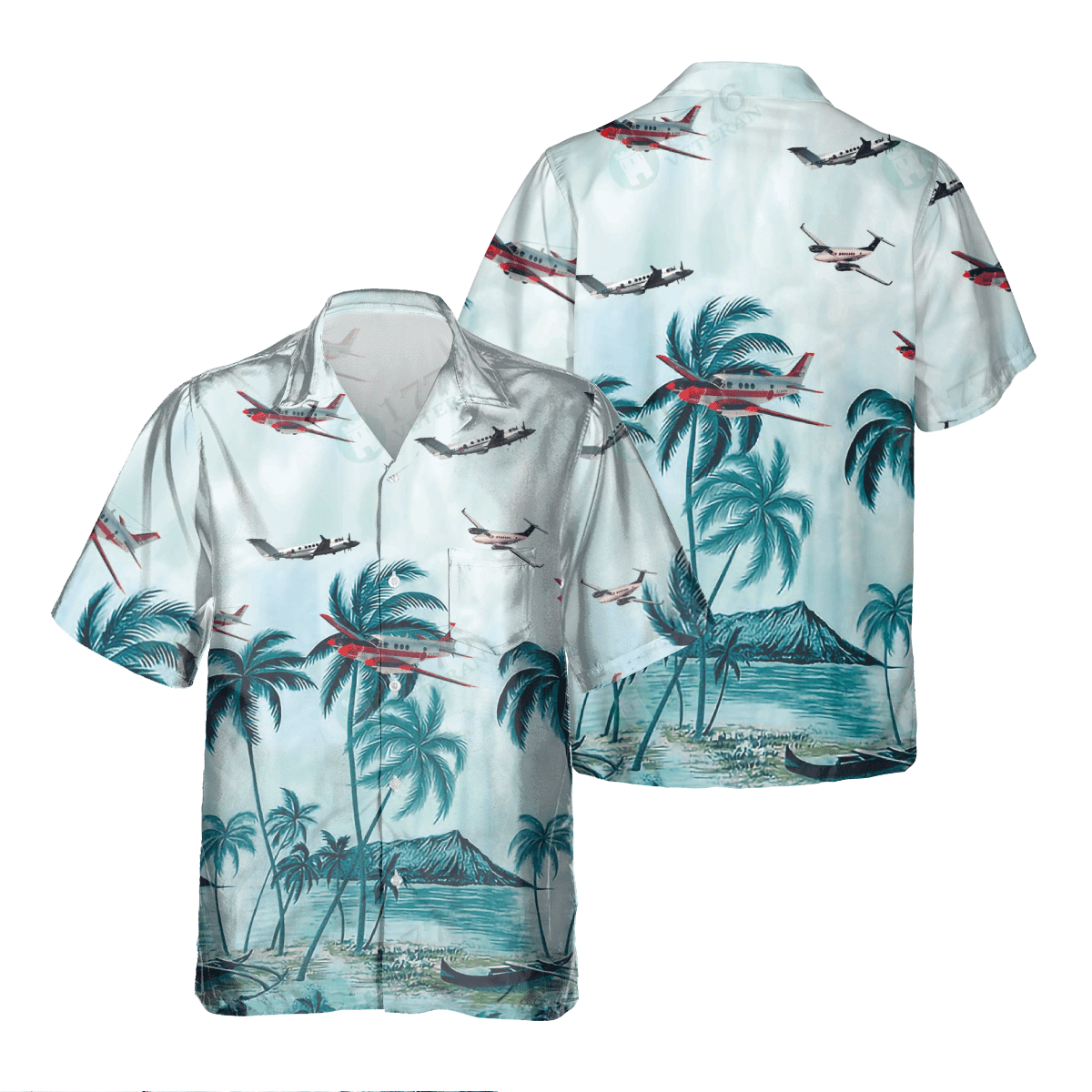 BEECHCRAFT KING AIR Pocket Hawaiian Shirt/ Hawaiian Shirt for Men Dad Veteran/ Patriot Day