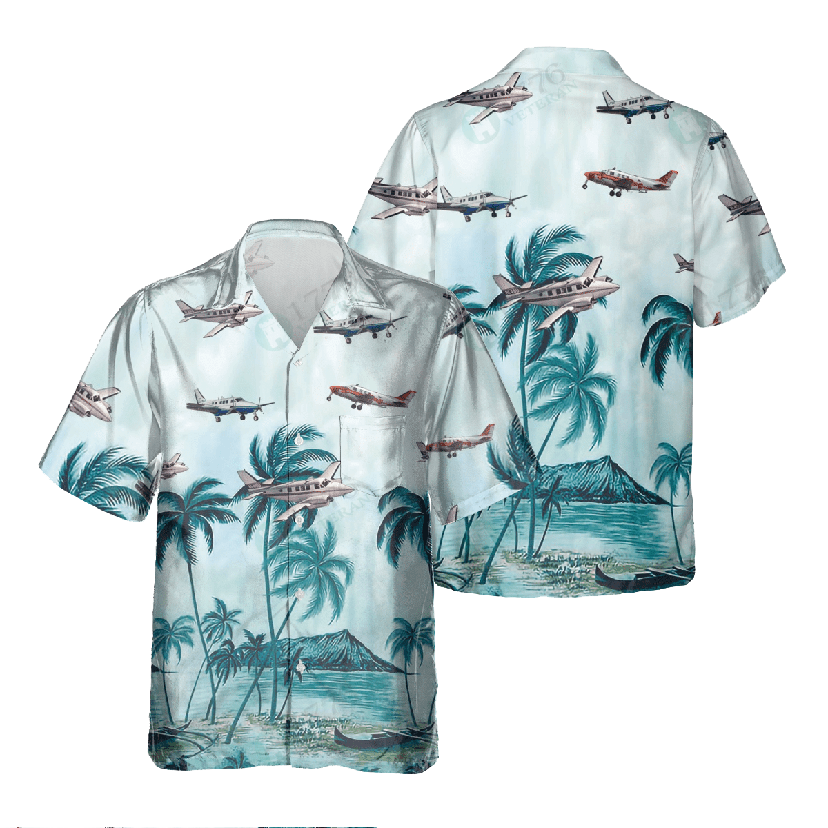 BEECHCRAFT QUEEN AIR Pocket Hawaiian Shirt/ Hawaiian Shirt for Men Dad Veteran/ Patriot Day