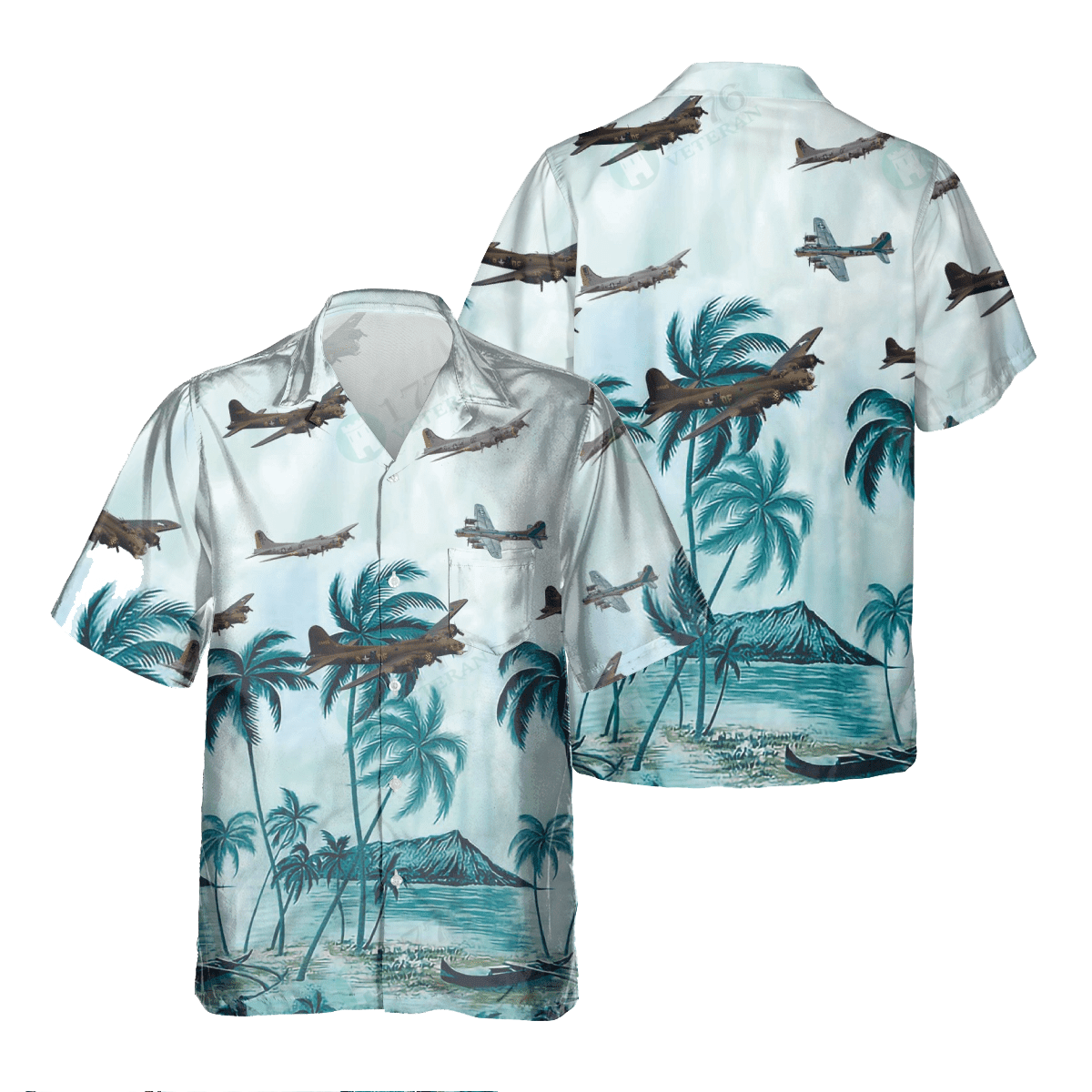 B-17 Flying Fortress Pocket Hawaiian Shirt/ Hawaiian Shirt for Men Dad Veteran/ Patriot Day