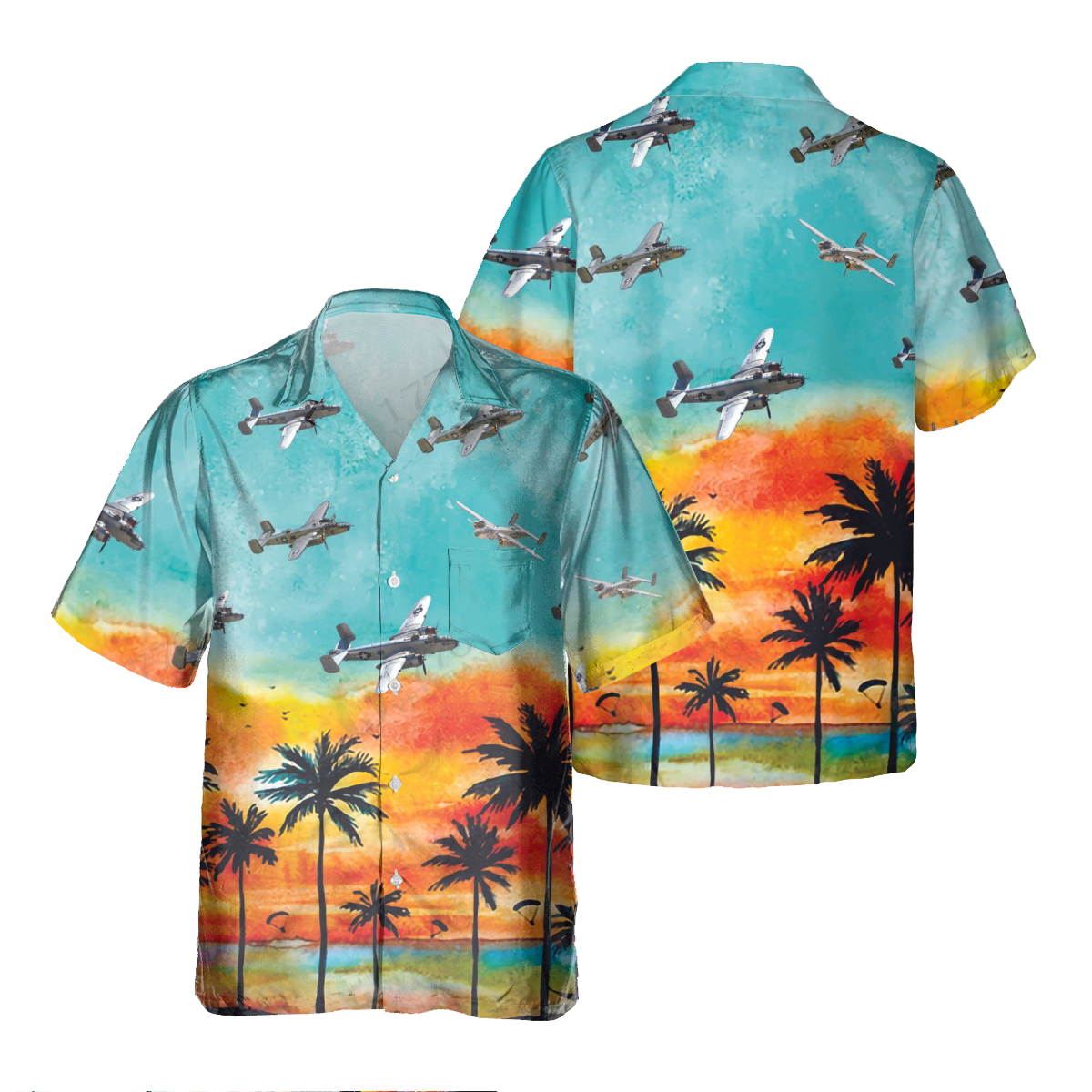 B-25 MITCHELL Dragon Pocket Hawaiian Shirt/ Hawaiian Shirt for Men Dad Veteran/ Patriot Day