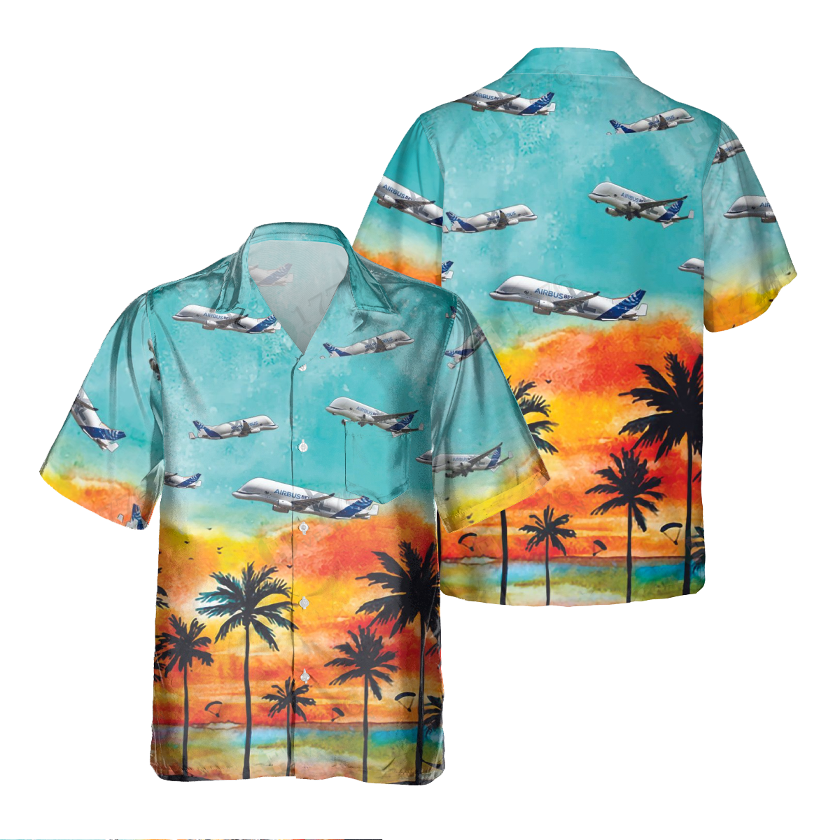 Airbus A300-600St/ Beluga_Pocket Hawaiian Shirt/ Hawaiian Shirt for Men Dad Veteran/ Patriot Day