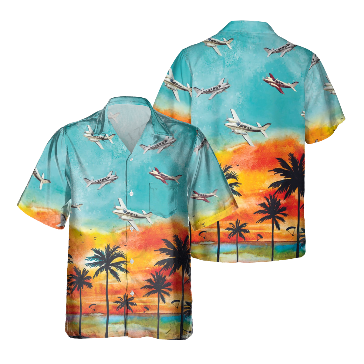 BEECHCRAFT BARON Pocket Hawaiian Shirt/ Hawaiian Shirt for Men Dad Veteran/ Patriot Day