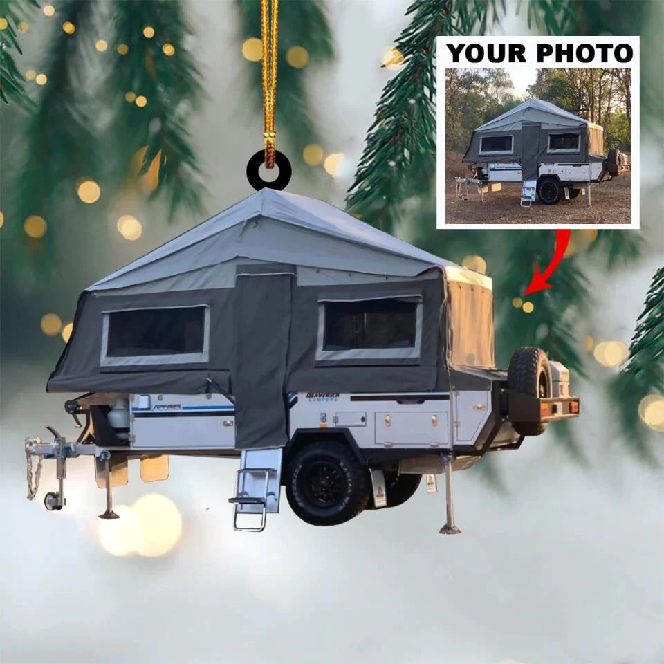 Personalized Photo Camper Trailer Acrylic Ornament For Camping Lover - Custom Your Photo Ornament Decor Christmas Tree