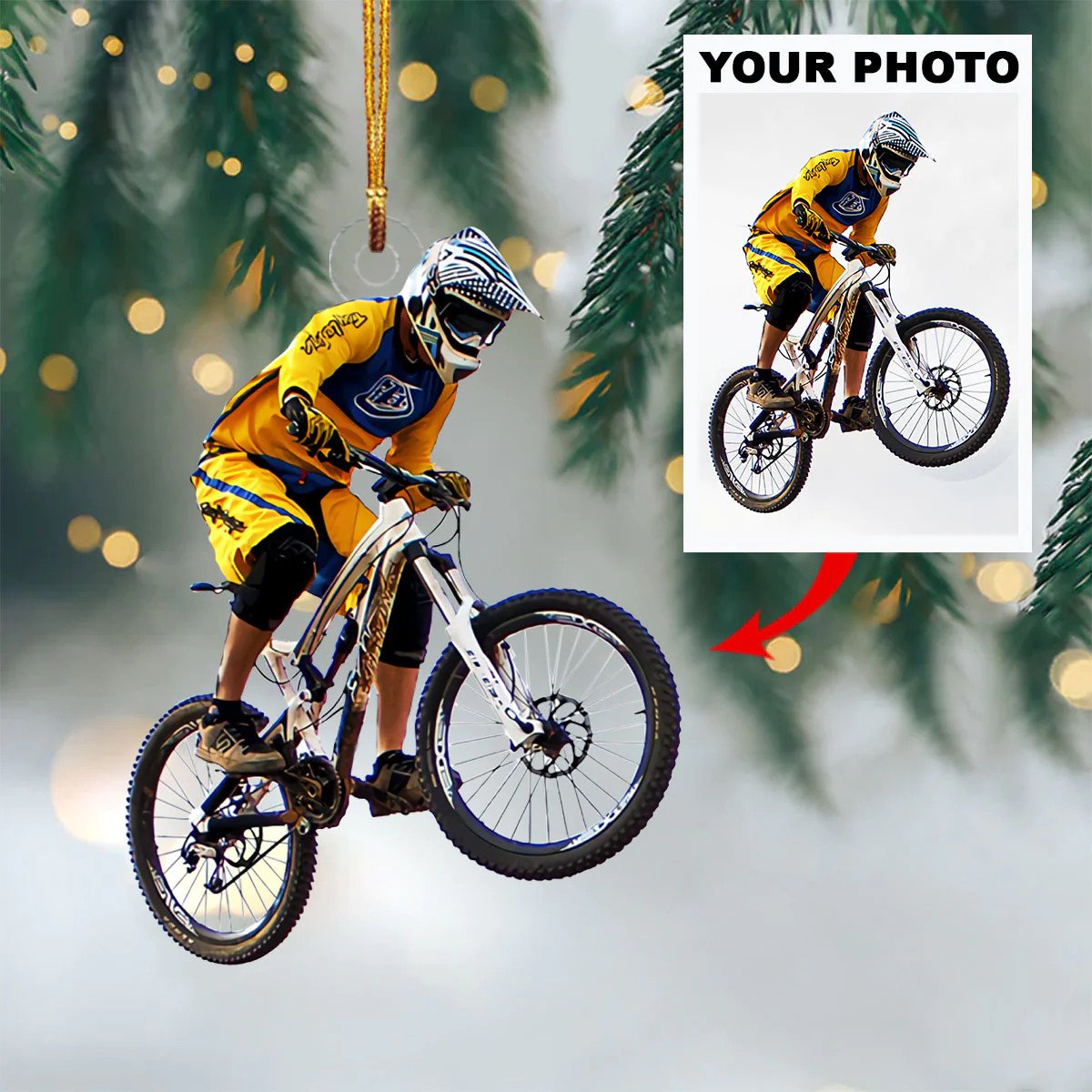 Personalized Photo Biking Acrylic Ornament For Mountain Biking Lover - Custom Your Photo Ornament Decor Christmas Tree