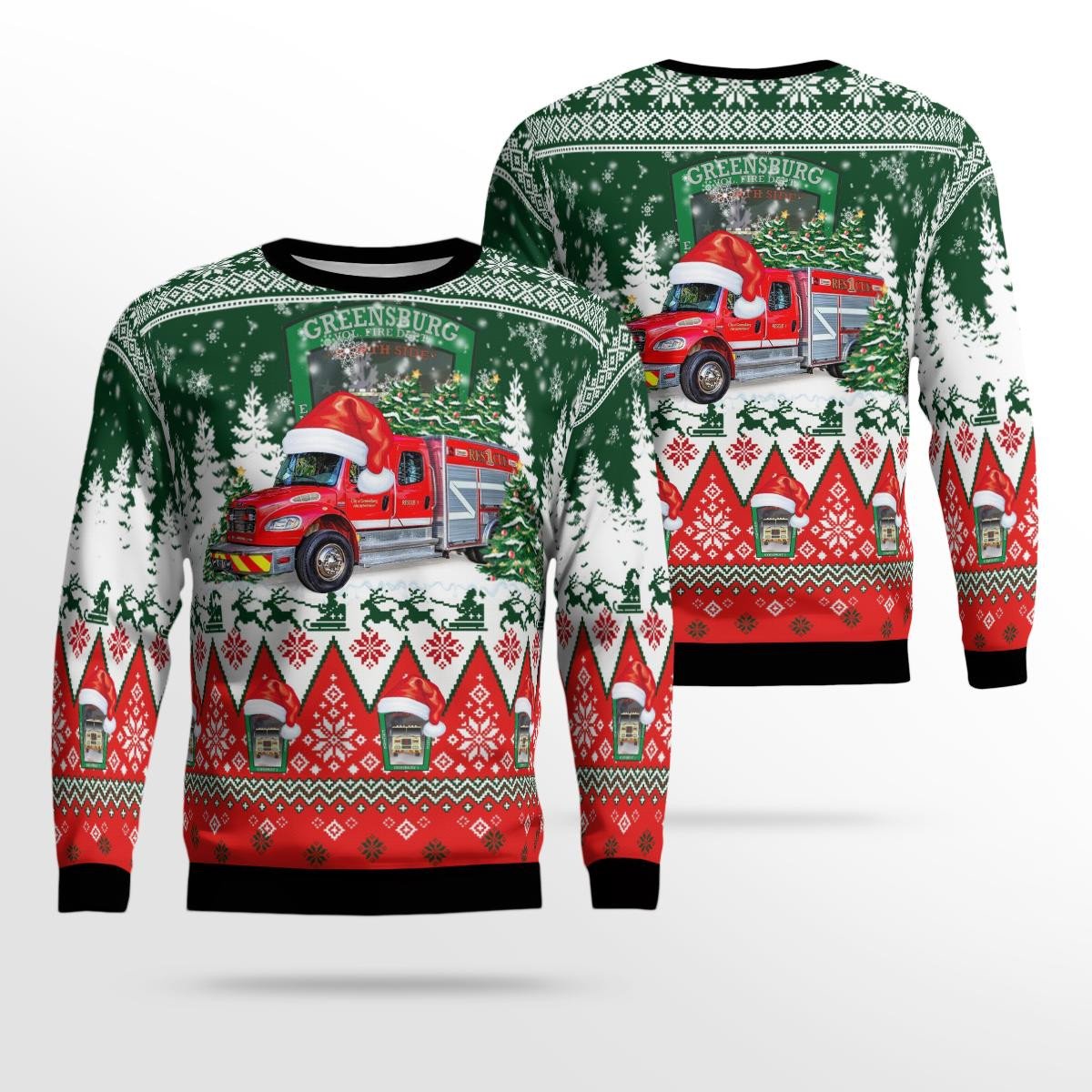 Greensburg Hose Co. 1 Christmas All Over Print Ugly Sweater/ Perfect Shirt for Christmas