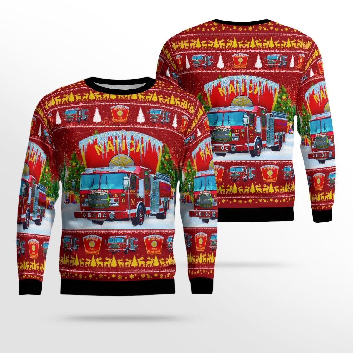 Natick Fire Department/ Natick/ Massachusetts Christmas Aop Ugly Sweater