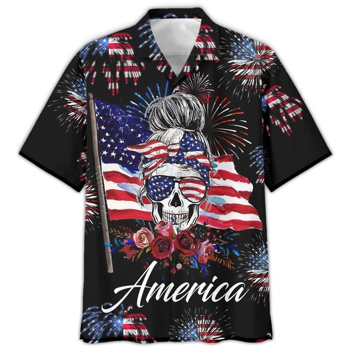 Happy Independence Day United States All Over Printed 3D Shirts/ Mom Skull Flag USA Hawaiian Shirt