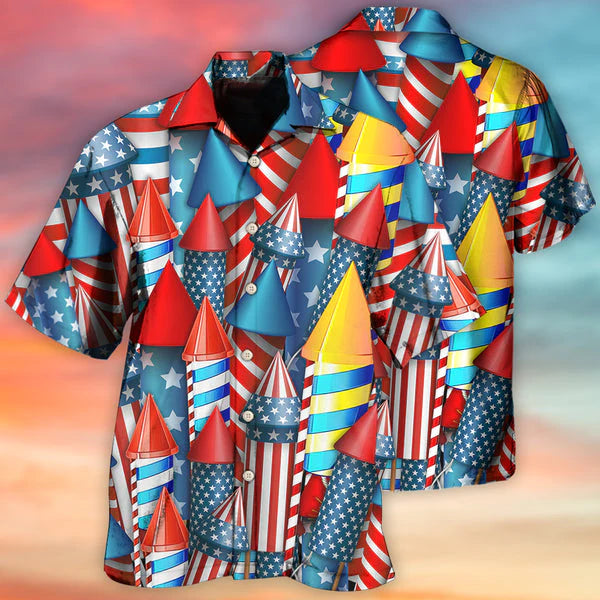 3D All Over Print Happy Independence Day Firework All Printed 3D Hawaiian Shirt