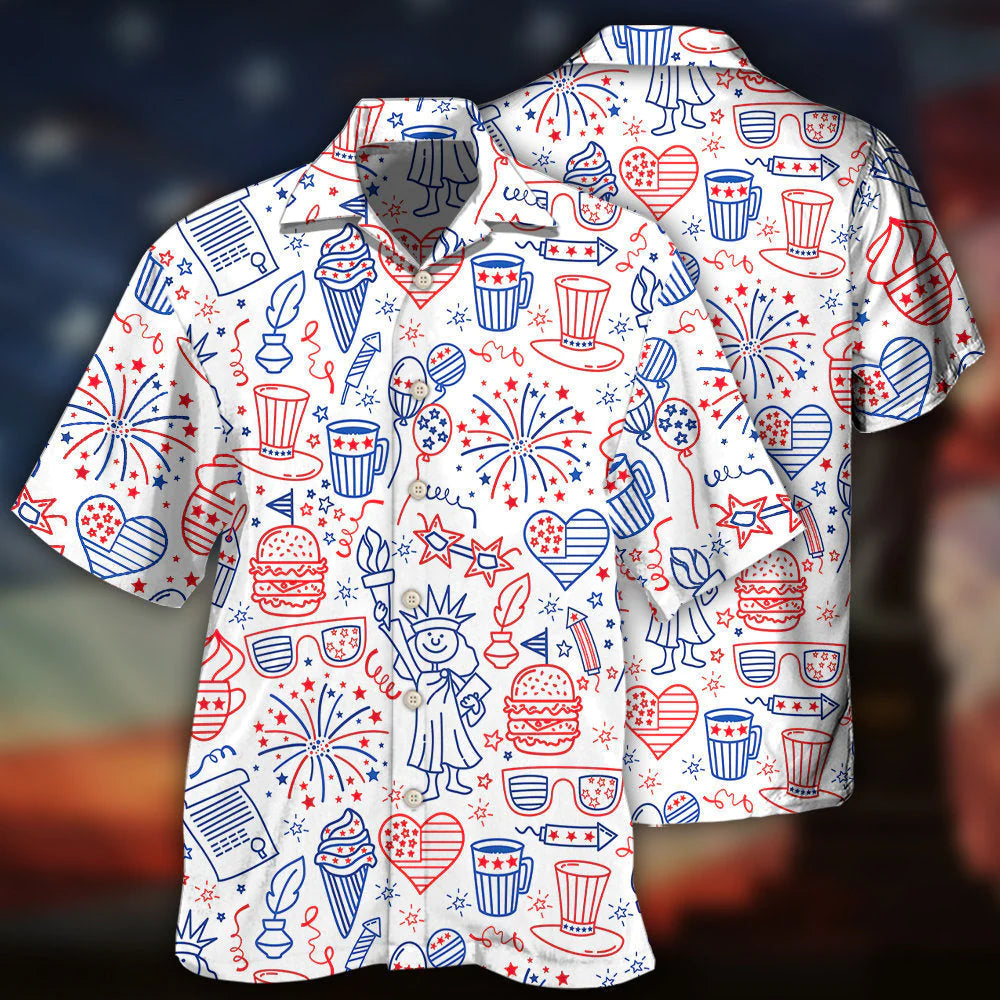 Independence Day Cool Drawing Icon All Printed 3D Hawaiian Shirt Coolspod