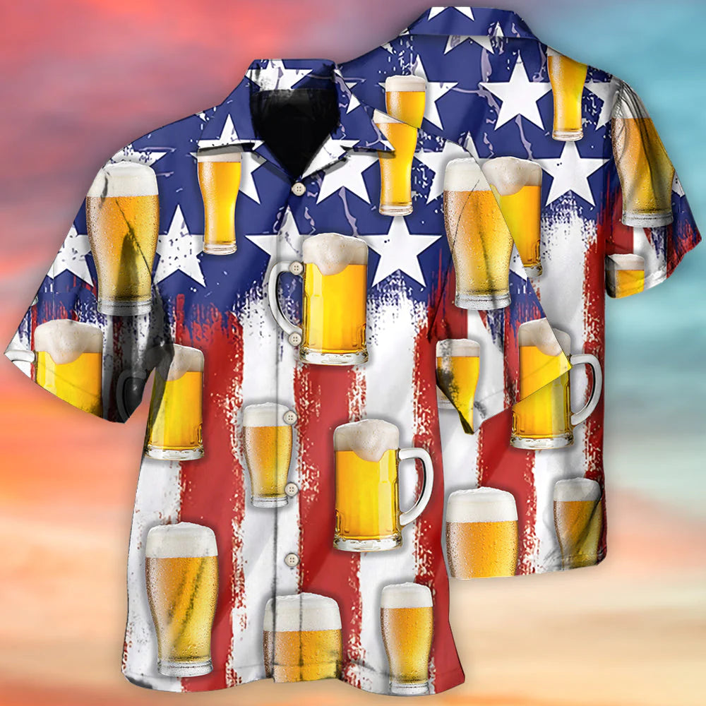 3D All Over Print Independence Day Beer Us Flag All Printed 3D Hawaiian Shirt/ Flag Shirt