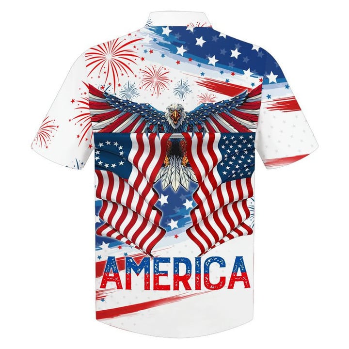 Happy Independence Day Flying Eagle U.S Flags All Printed 3D Hawaiian Shirt
