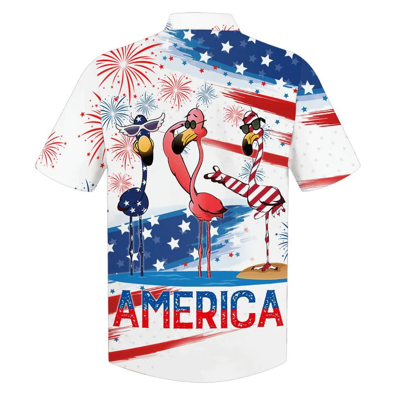 Happy Independence Day Flamingo All Printed 3D Hawaiian Shirt/ 4th 7 Flamingo Hawaii Shirt