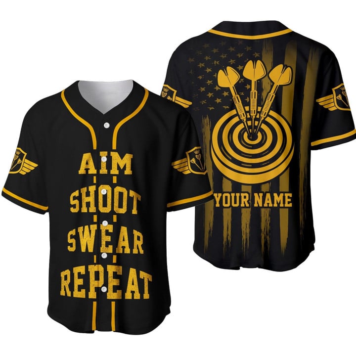 Darts Aim Shoot Swear Repeat Personalized Baseball Jersey/ Gift for Dart Lover