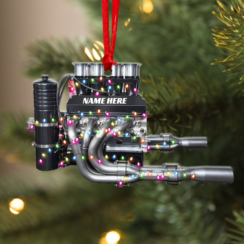 Dirt Track Racing Sprint Car Engine - Personalized Christmas Ornament - Gift For Racers