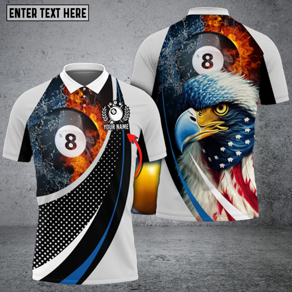 Billiard Masterpiece Personalized Name 3D Shirt/ Eagle Billiard Polo Shirt for Men