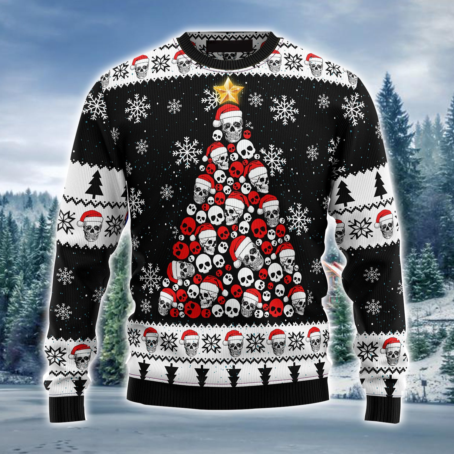 Skull Pine Tree Ugly Christmas Sweater/ Christmas Pattern Ugly Sweater For Men & Women