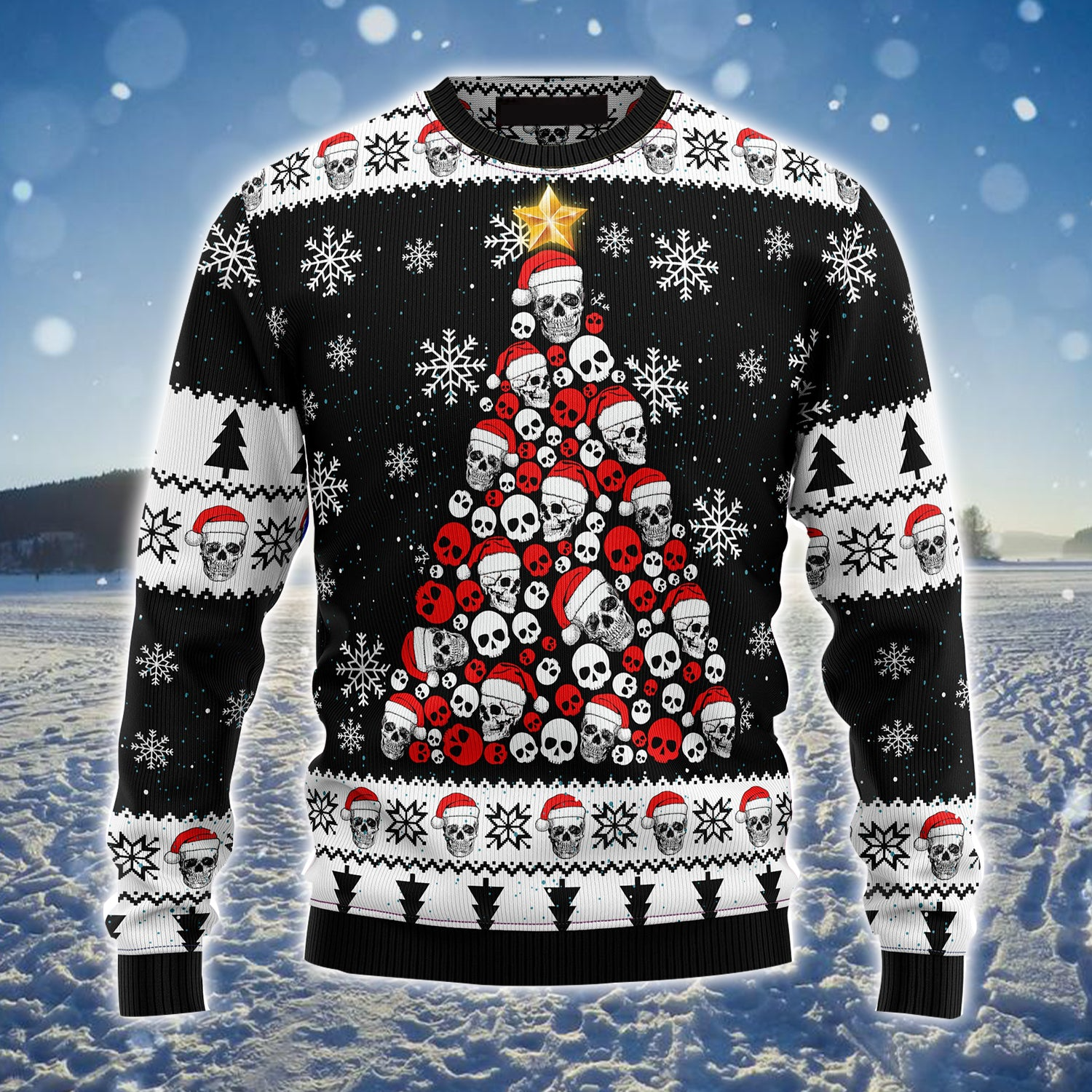Skull Pine Tree Ugly Christmas Sweater/ Christmas Pattern Ugly Sweater For Men & Women