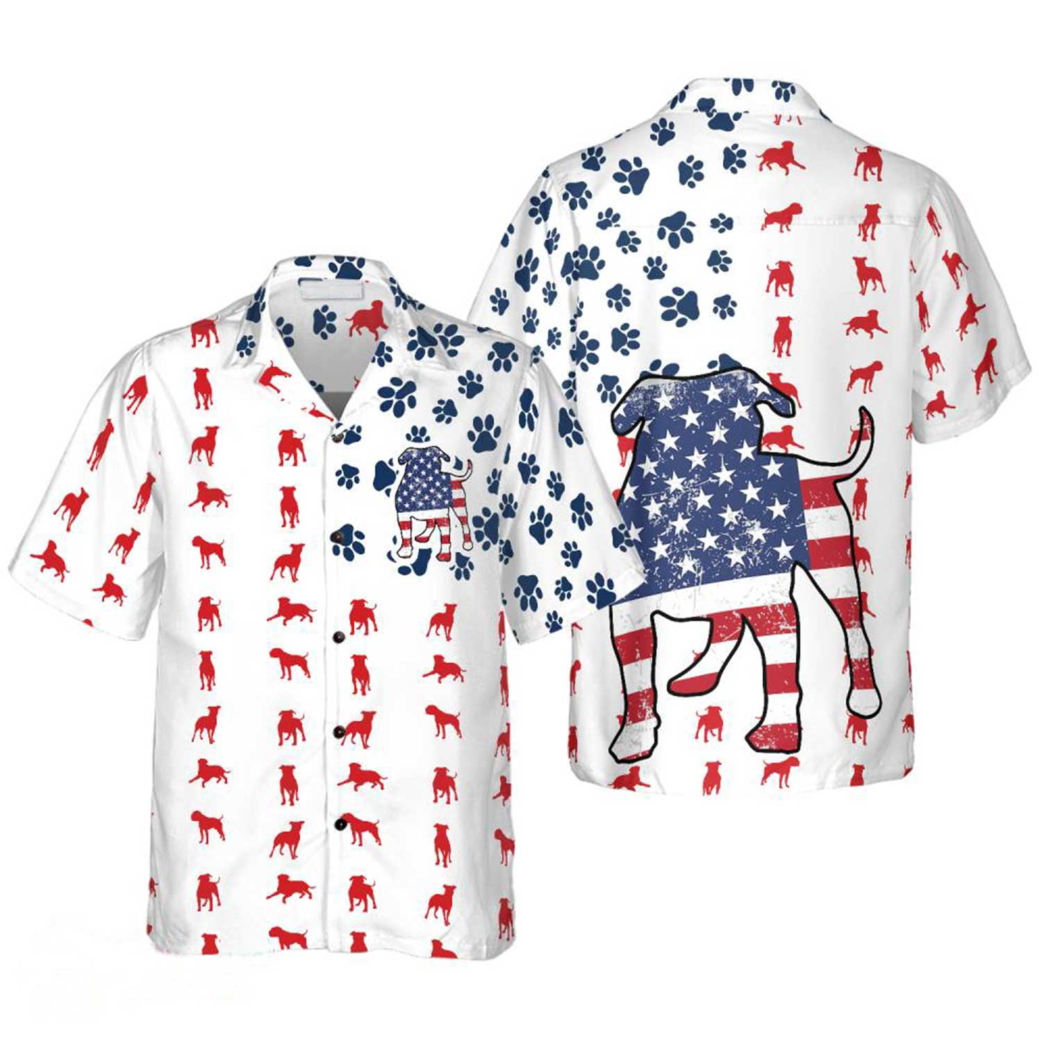 Bulldog Aloha Hawaiian Shirts For Summer/ Bulldogs American Flag Hawaiian Shirt For Men Women/ Gift For Dog Lovers/ 4th Of July Apparel