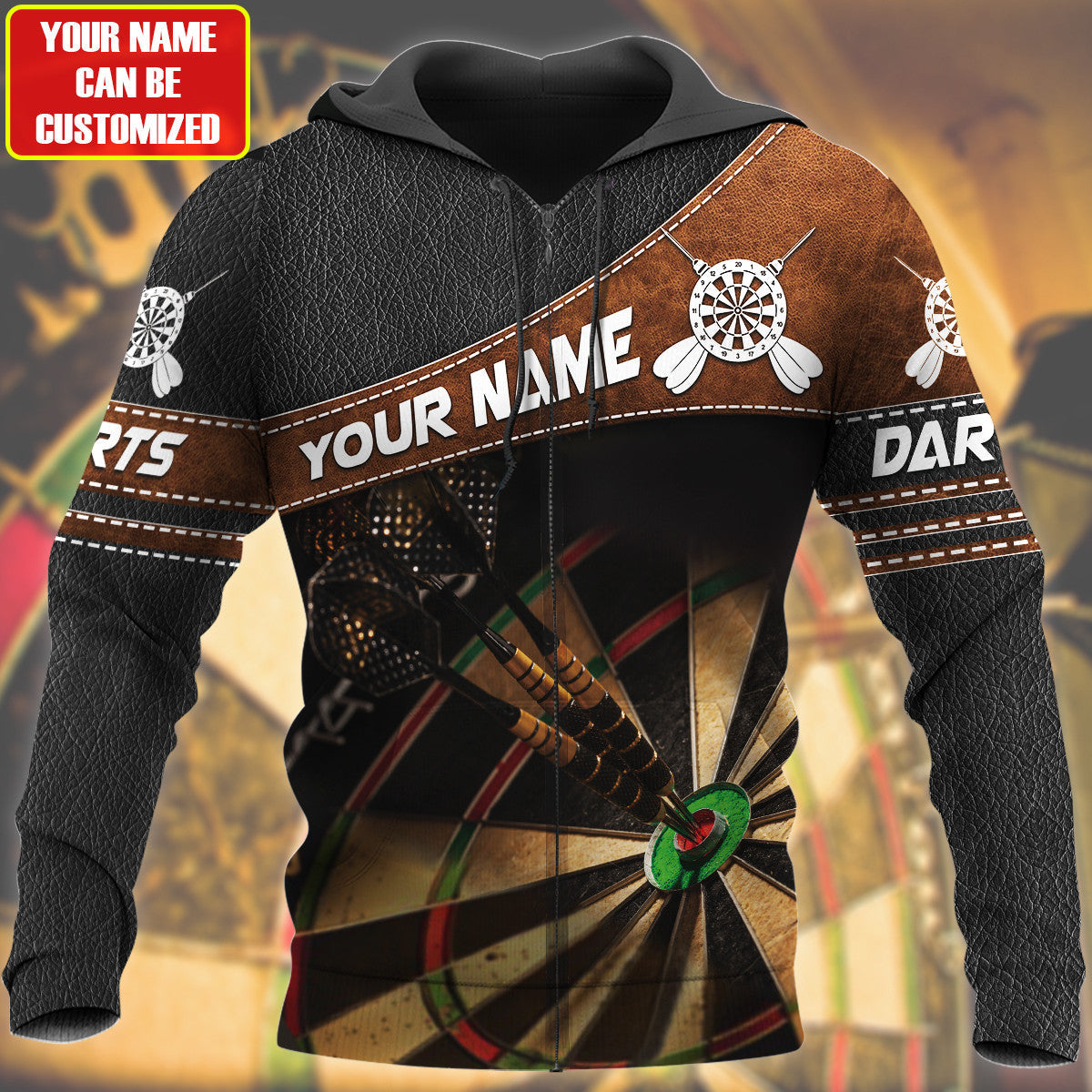 Personalized Name Darts Leather Dartboard All Over Printed Unisex 3D Hoodie Shirt